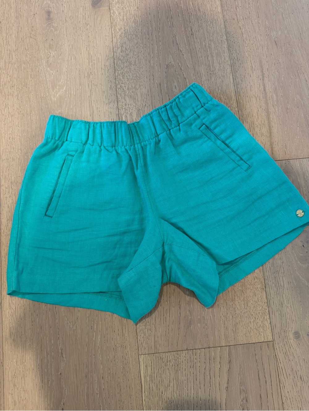 Lilly Pulitzer Teal Green Pull-On Linen-Blend Shorts